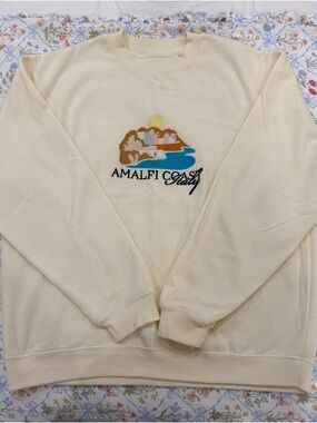PacSun Cream Amalfi Coast Embroidered Crewneck Sweater